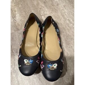 Women's COACH Navy Blue Floral Flower Flats Shoes Size Sz 9.5 - Preppy